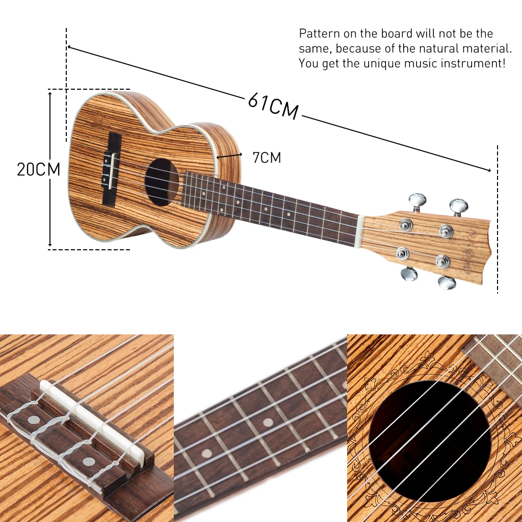 Наоми укулеле концертная Гавайская гитара Акустическая Zebrawood 4 струны 23