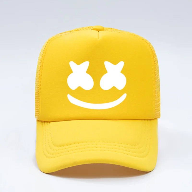 Хлопковые сахарные шляпы Marshmello с принтом лица смешной улыбающийся Dj лето осень бейсбольная шляпа папа женщины Кепка мужчины casquette - Цвет: Pure color yellow