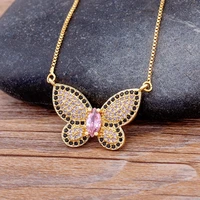 aibef high quality classic lucky butterfly copper zircon crystal pave cz pendant necklace fashion party wedding jewelry gift