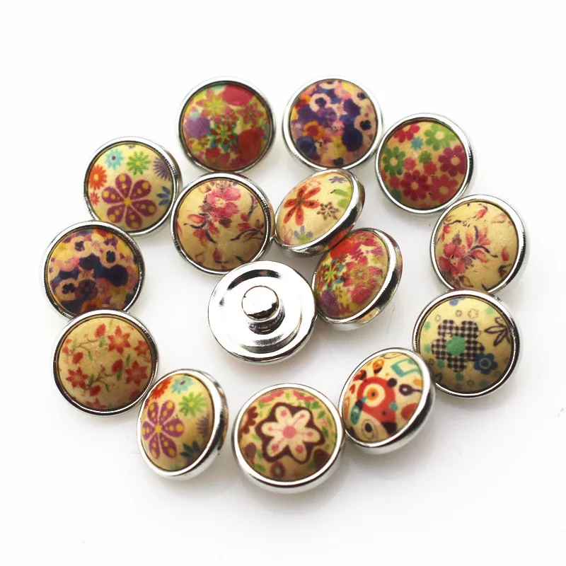 

New arrive 100pcs/lot mix random flower snap buttons 12mm ginger button snap pendant bracelet bangles charms diy jewelry