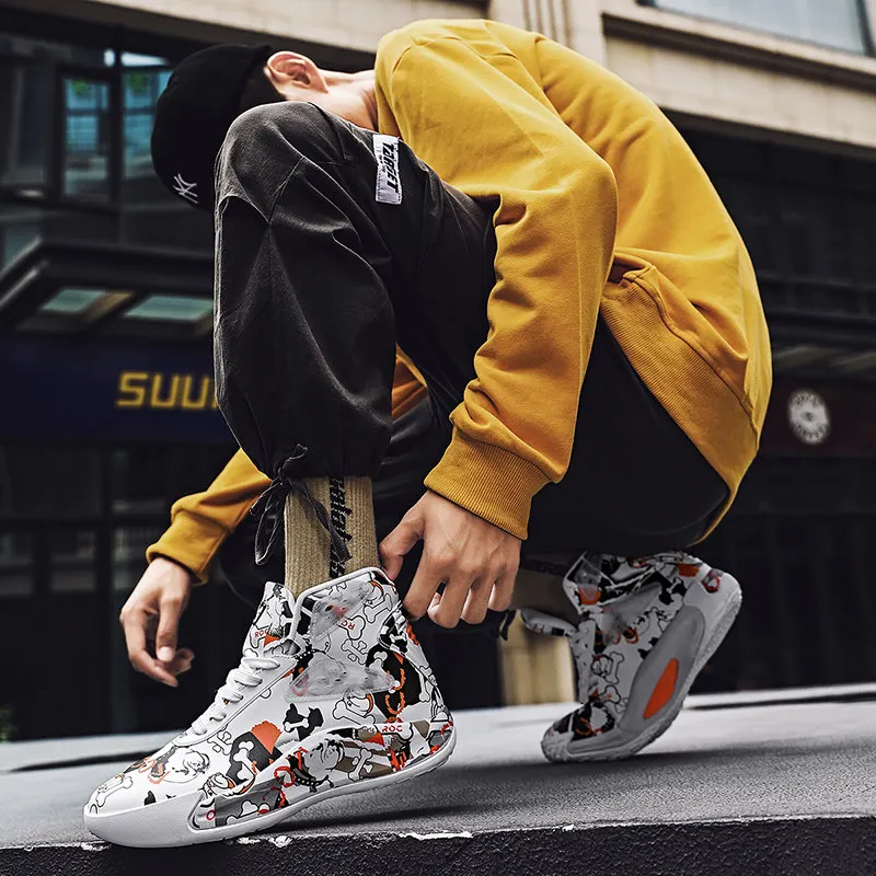Autumn And Winter Fashion Graffiti Basketball Shoes Designer Men's Hip-hop Sneakers Outdoor High top Trend Sports Shoes Men