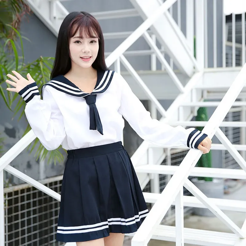 

3pcs Anime School Uniform Cosplay Costume Japanese Korea Schoolgirl Navy Sailor JK Uniform Student Tops+Skirt+Tie Sets C30153AD