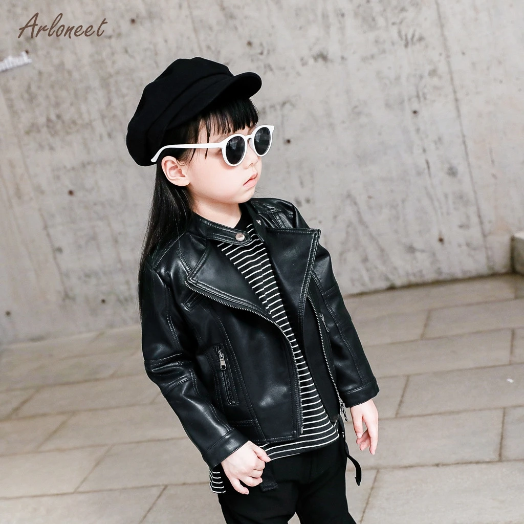 ARLONEET Children Autumn Winter Jackets Toddler Kids PU Leather Coat Baby Girls Short Zipper Coats Outwear | Детская одежда и
