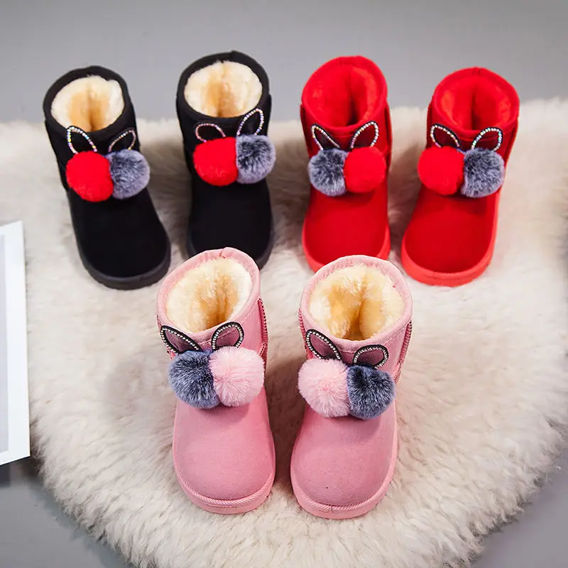 

Зимние ботинки для девочек, детская хлопковая обувь, теплые ботинки средней длины с мягкой подошвой и бархатной подкладкой, короткие ботинк...