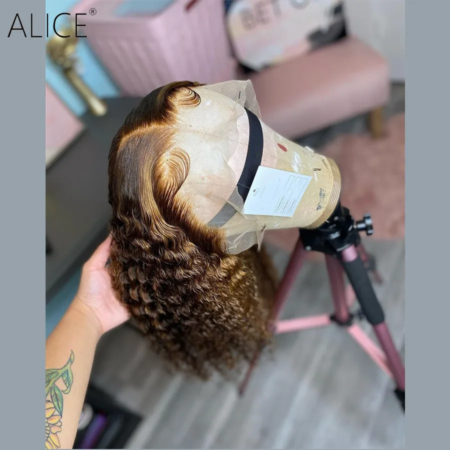 Парики ALICE 13x 4 из человеческих волос на сетке спереди подчеркивающие кудрявые