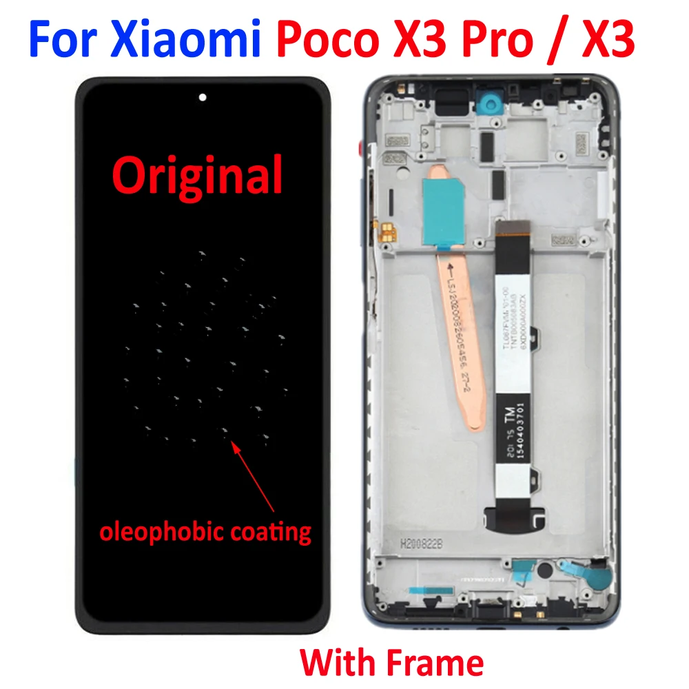 

100% Оригинальный ЖК-дисплей для Xiaomi Mi Poco X3 NFC / X3 Pro, сенсорная панель, экран с дигитайзером в сборе + рамка, стеклянный датчик Pantalla