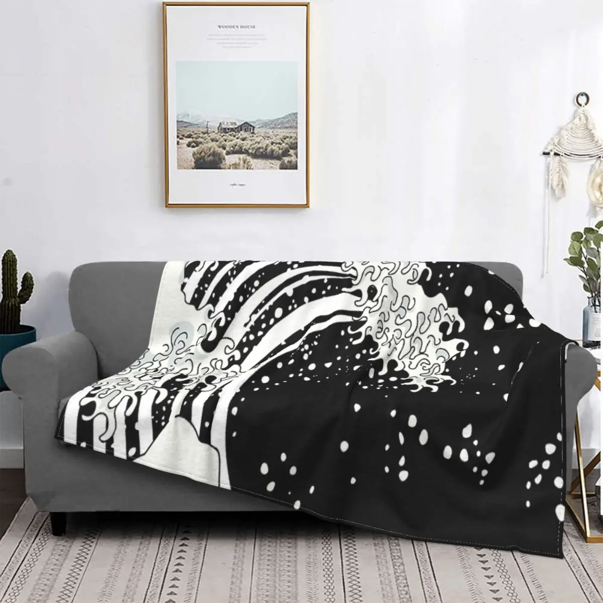 

Colcha de lino a cuadros para cama, manta de gran ola en blanco y negro, 135, doble Manta, de verano