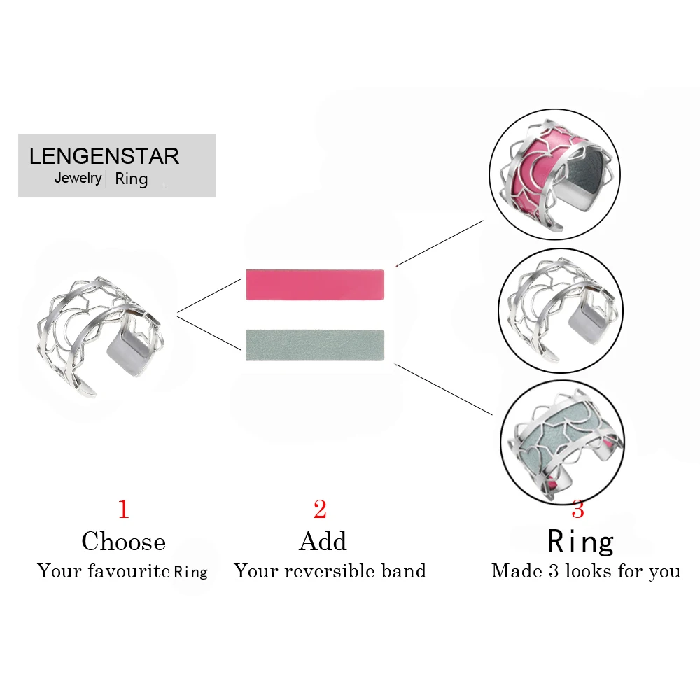 

Legenstar New Creative Geometric Rings For Women 2019 Stainless Steel Resizable Bijoux DIY Reversible Leather Ring Bague Femme