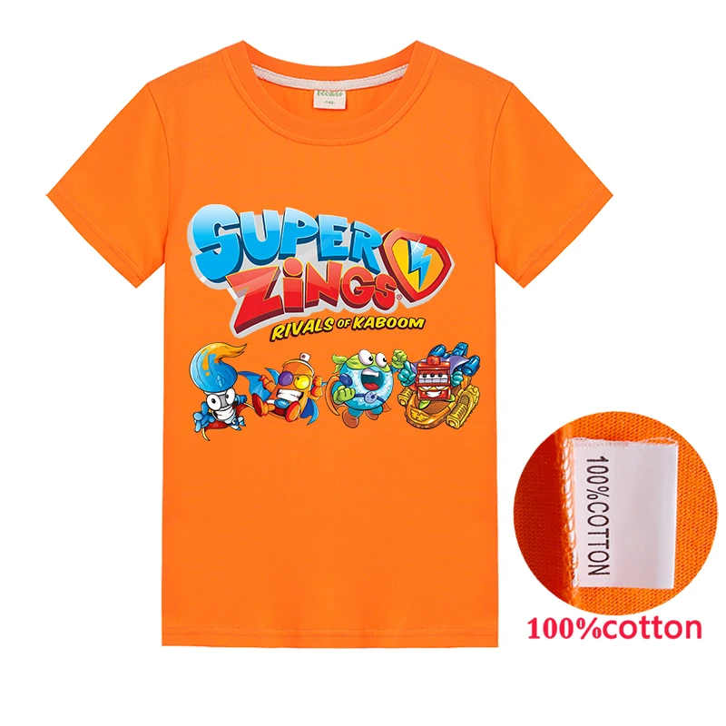 Camisetas con estampado de dibujos animados para ni&ntilde;os y ni&ntilde;as, ropa de algod&oacute;n de Superzings, de verano-5