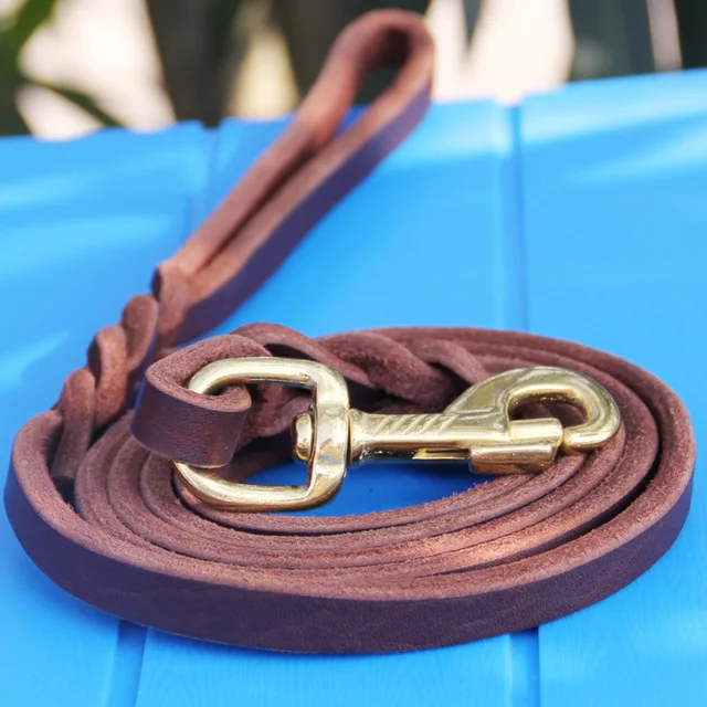 German Shepherd Leather Rope Golden Head Layer with Bovine Pila Large Dog Leash Outdoor Traction Belt Dog Leather Rope Leathers 1
