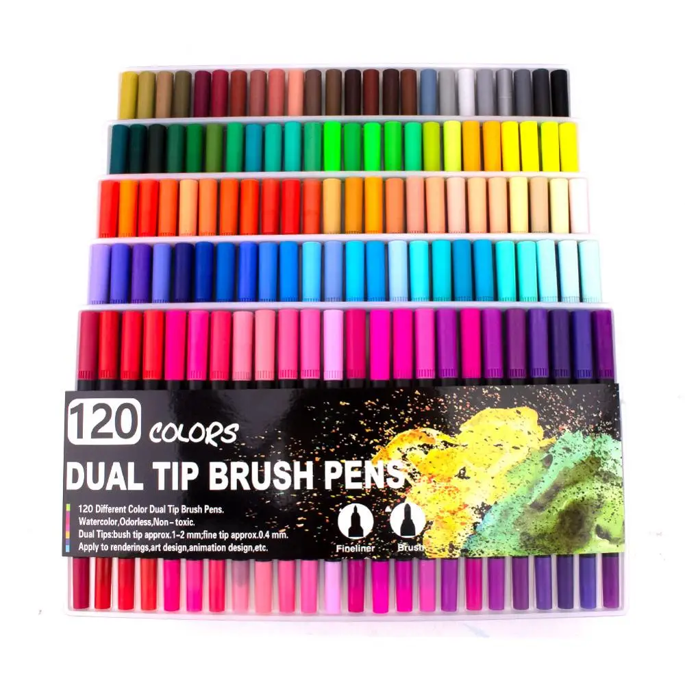 120 Colors Black Fineliner акварельные кисти маркеры двойной кончик для рисования для bullet Journal Manga 12 24 36 48 60 72 100 120 цветов Акварельная кисть - Цвет: 120 Colors Black