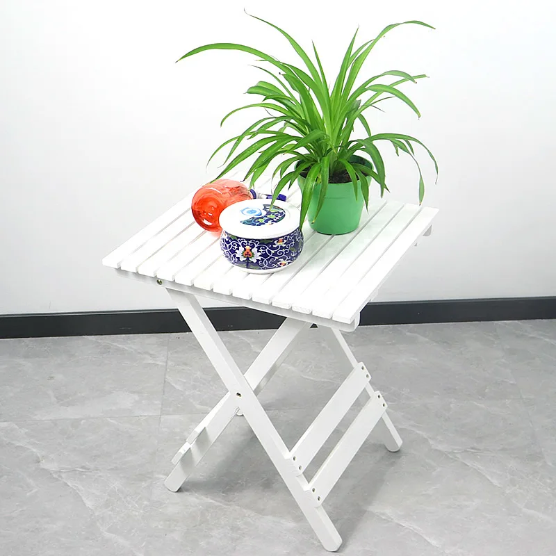 

All-Weather Folding Patio Side Table, Faux Wood Design, White