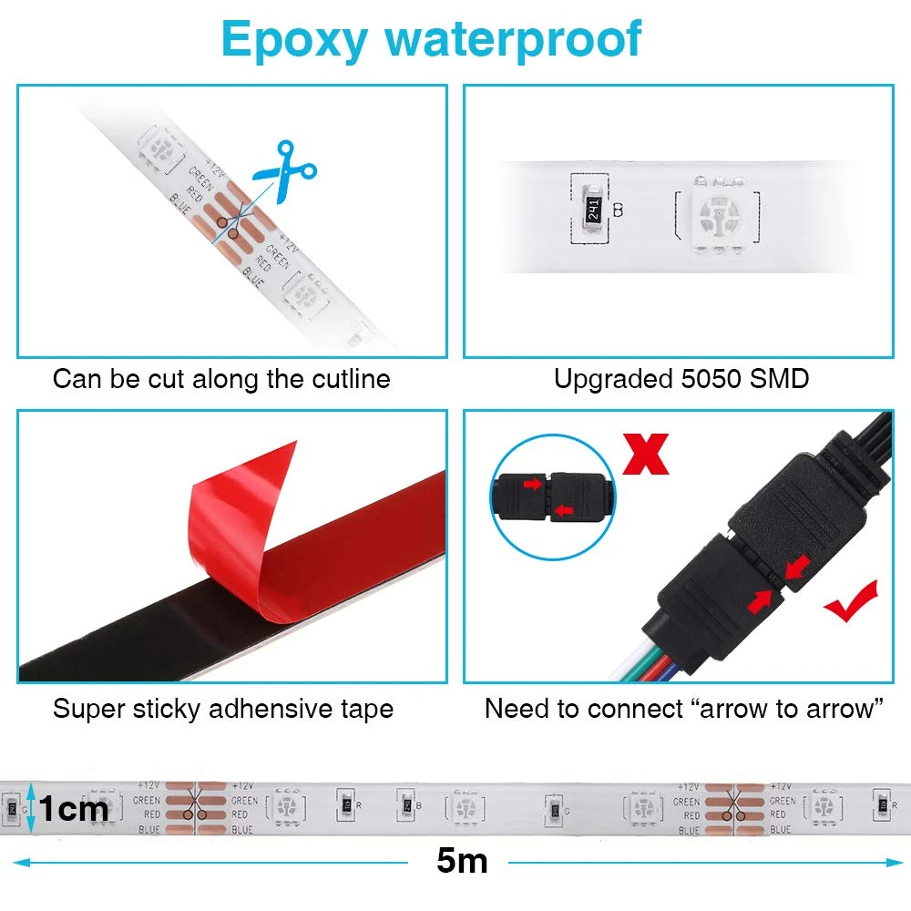 Светодиодная ленсветильник RGB с дистанционным управлением по Wi Fi 5/10 м 5050 полный