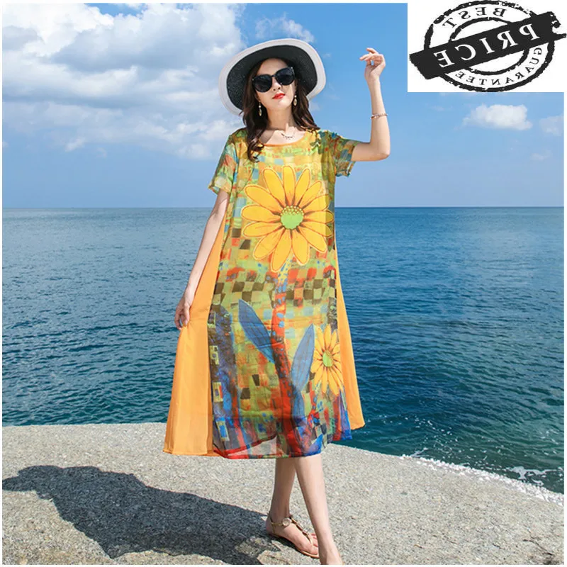 

2021 Fashion Womens Summer Chiffon Beach Dresses Elegant Female Travel Floral Print Dress Bohemian Long Vestido LWL313