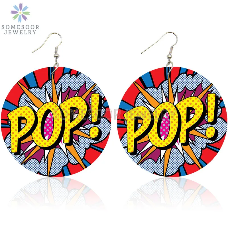SOMESOOR POP LOL WOW деревянные висячие серьги с принтом комиксов в виде пузырьков крутые