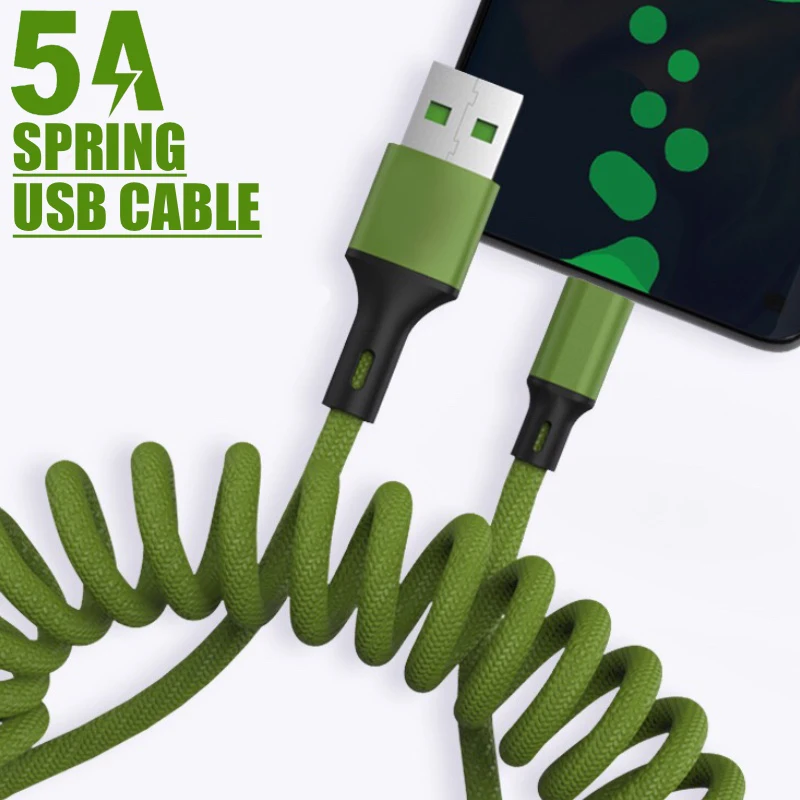 5A пружинный USB кабель 1 5 м Micro зарядный провод Type C Kable быстрый шнур мобильный