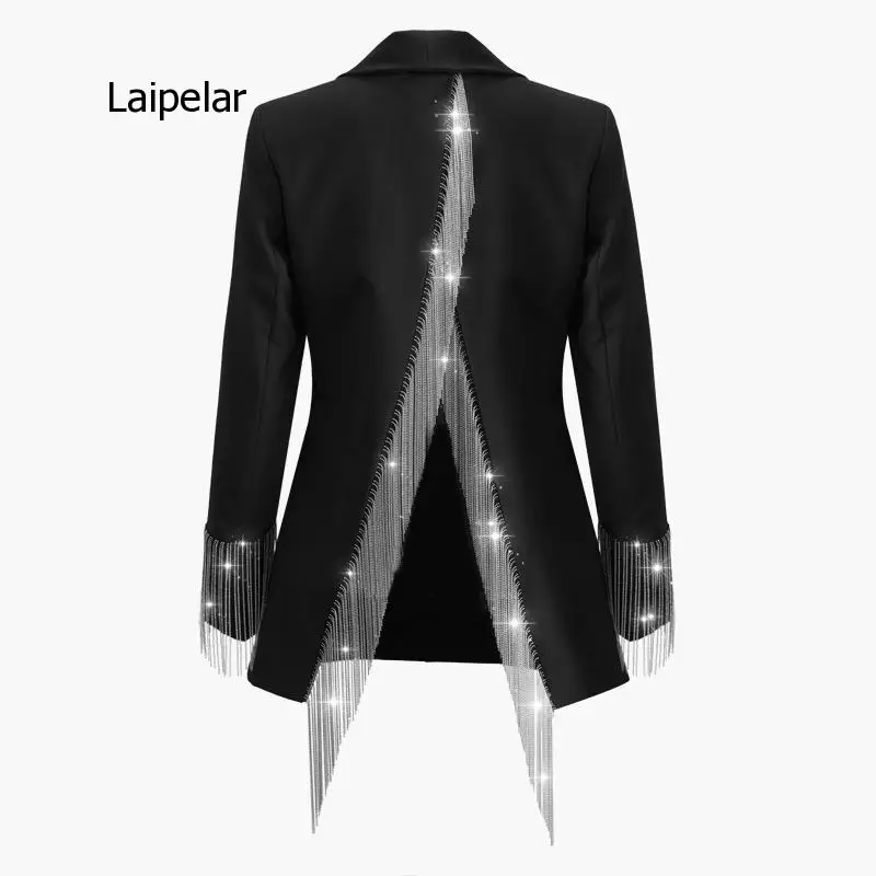 2021 Spring New Chain Stitching Solid Color Suit Collar Long Sleeve Back Split Design Blazer Jacket for Office Women