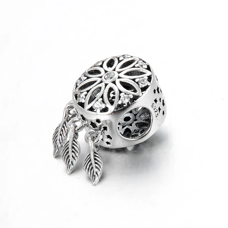 Серебряные бусины 925 пробы Ловец снов бисера аксессуары Fit Pandora талисманы браслет, женская бижутерия изготовление