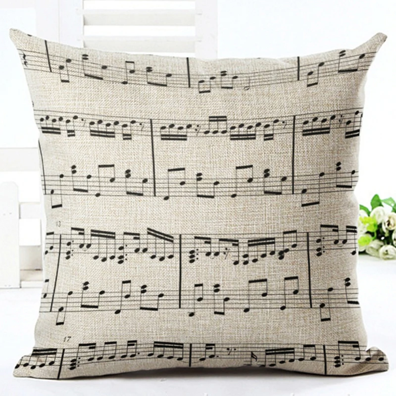 Retro Note Cover Creative Vintage Musical Notes Decorative Pillowcase Cotton Linen Piano Pillow Case For Sofa | Дом и сад