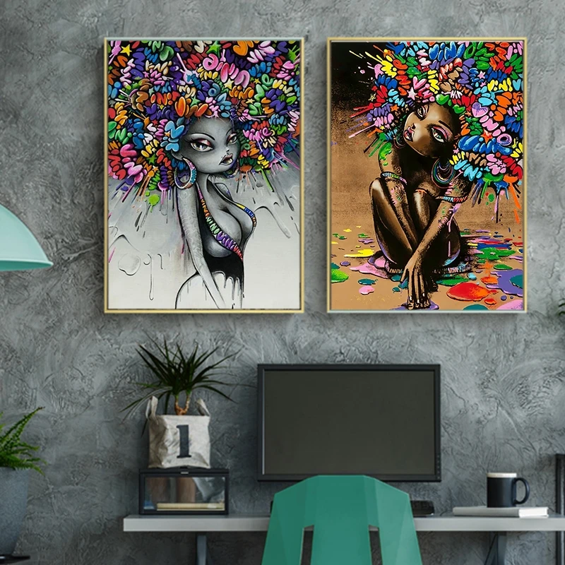 Акварельная Современная Картина граффити уличное искусство постер для девочек