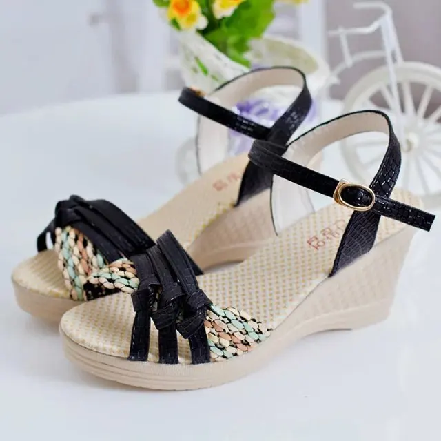 

Multicolored Sandals 2021 Summer Large Size Espadrilles Platform Female Shoe Clogs Wedge Open Toe Shallow Mouth High Heels Big L