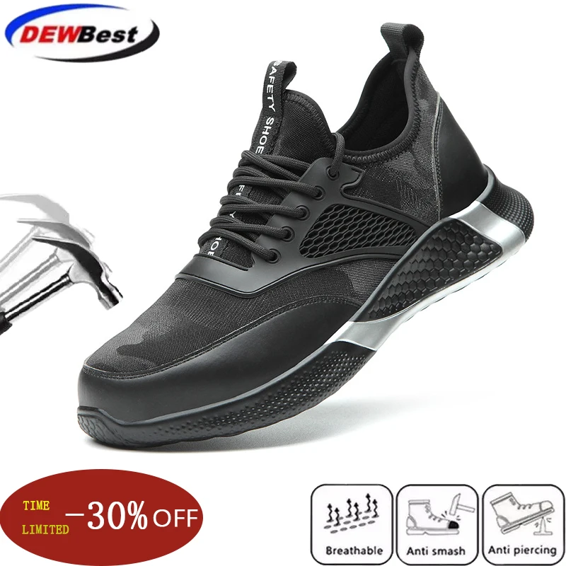 

Summer Breathable Steel Toe Caps Anti-smashing Puncture Men's Work Boots Wear-resistant Anti-skid Kevlar Midsole Safety Shoes