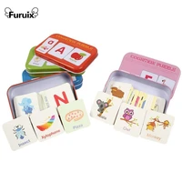 baby cognition puzzle toys toddler kids iron box cards fruit animal alphanumeric cards puzzle visual development learning card