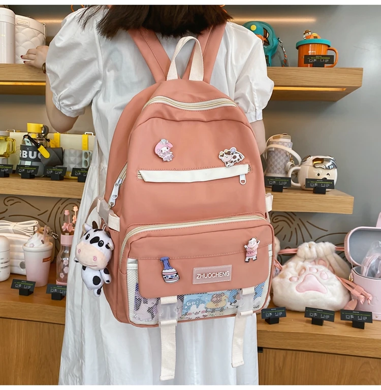 

3493 студенческий вместительный сетчатый красный рюкзак, женский летний однотонный дорожный рюкзак