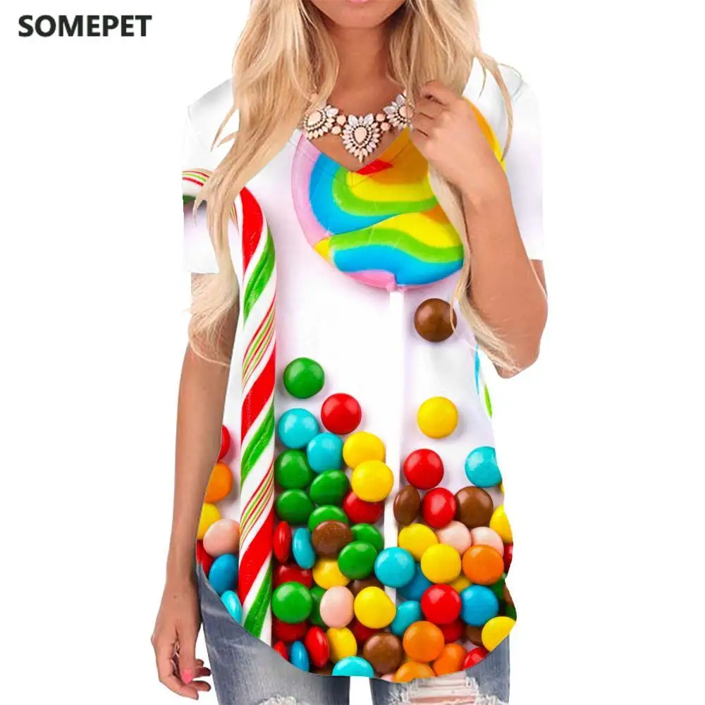 

Футболка женская с 3d принтом, V-образным вырезом и принтом