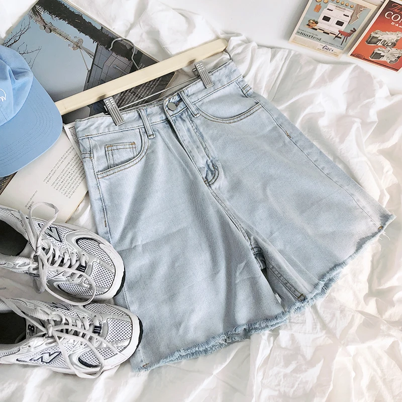 

Брюки Rena должны быть стираны и состаренные ретро высокой талией свободные прямые стройнящие повседневные Универсальные джинсовые шорты