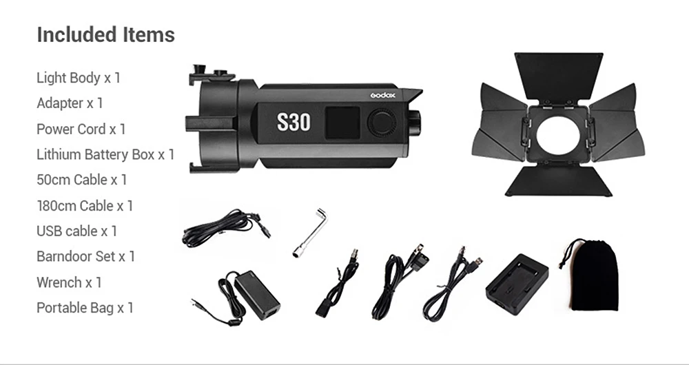 Godox S30 30 Вт фокусирусветодиодный светодиодная лампа Регулируемый прожектор с