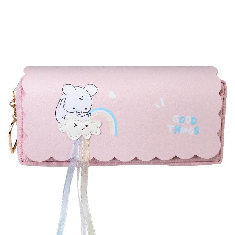 

Large Capacity Pencil Case Kawaii Korea Pen Case Supplies Pencil Bag School Box Pouch Stationery Bear Bag Organizer PU Pouch