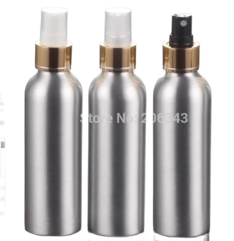

100 шт. 150 мл, алюминиевая бутылка, металлическая бутылка с золотым воротником, белый/черный/прозрачный распылитель тумана