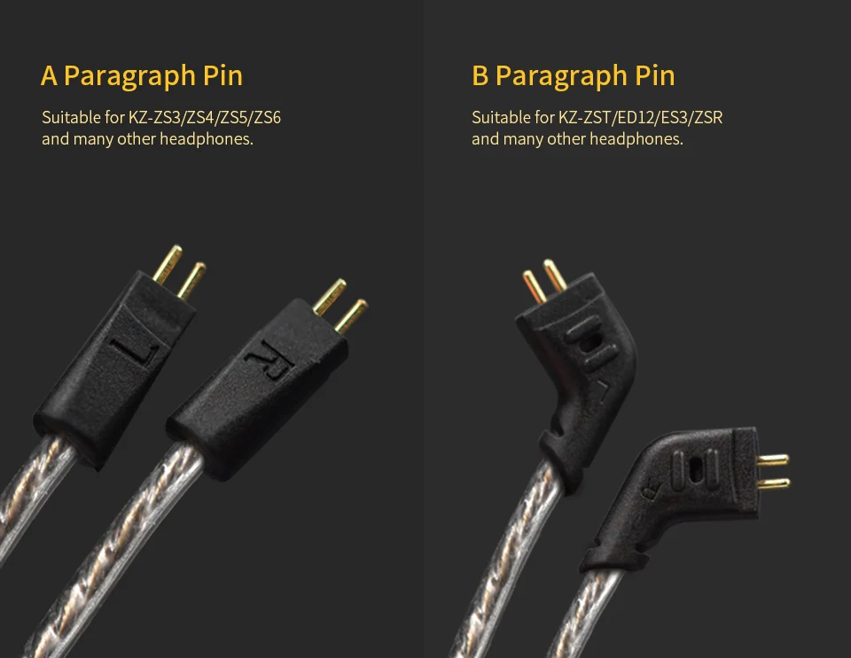 Кабель для наушников KZ ZS4/ZS5/ZS6/ZS10/AS10/BA10/ZST/ES4 с посеребренным покрытием улучшенный