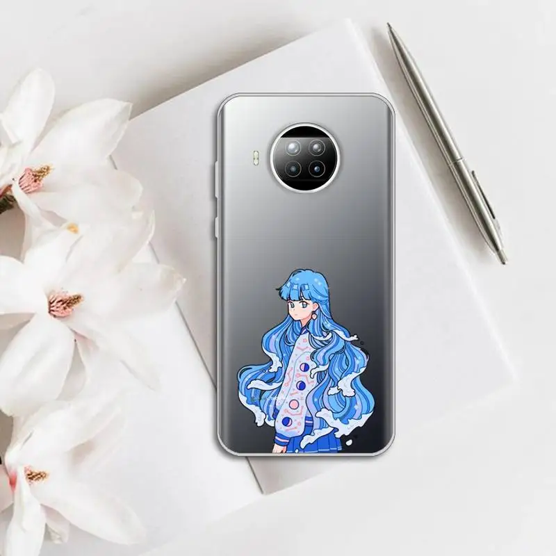 

Wave Hair Girl Phone Case Transparent for Xiaomi mi Redmi note 10 t 8 9 pro lite 11 Samsung S 8 9 10 20
