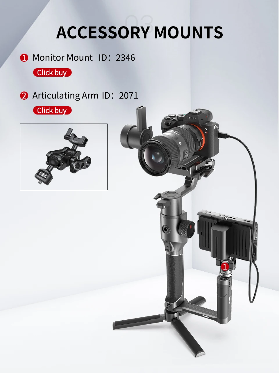 Боковая ручка SmallRig RoninS для DJI Ronin-S / SC & Zhiyun Crane 2 V2 Moza Air AirCorss Gimbals W/ Cold Shoe Mount 2786 |