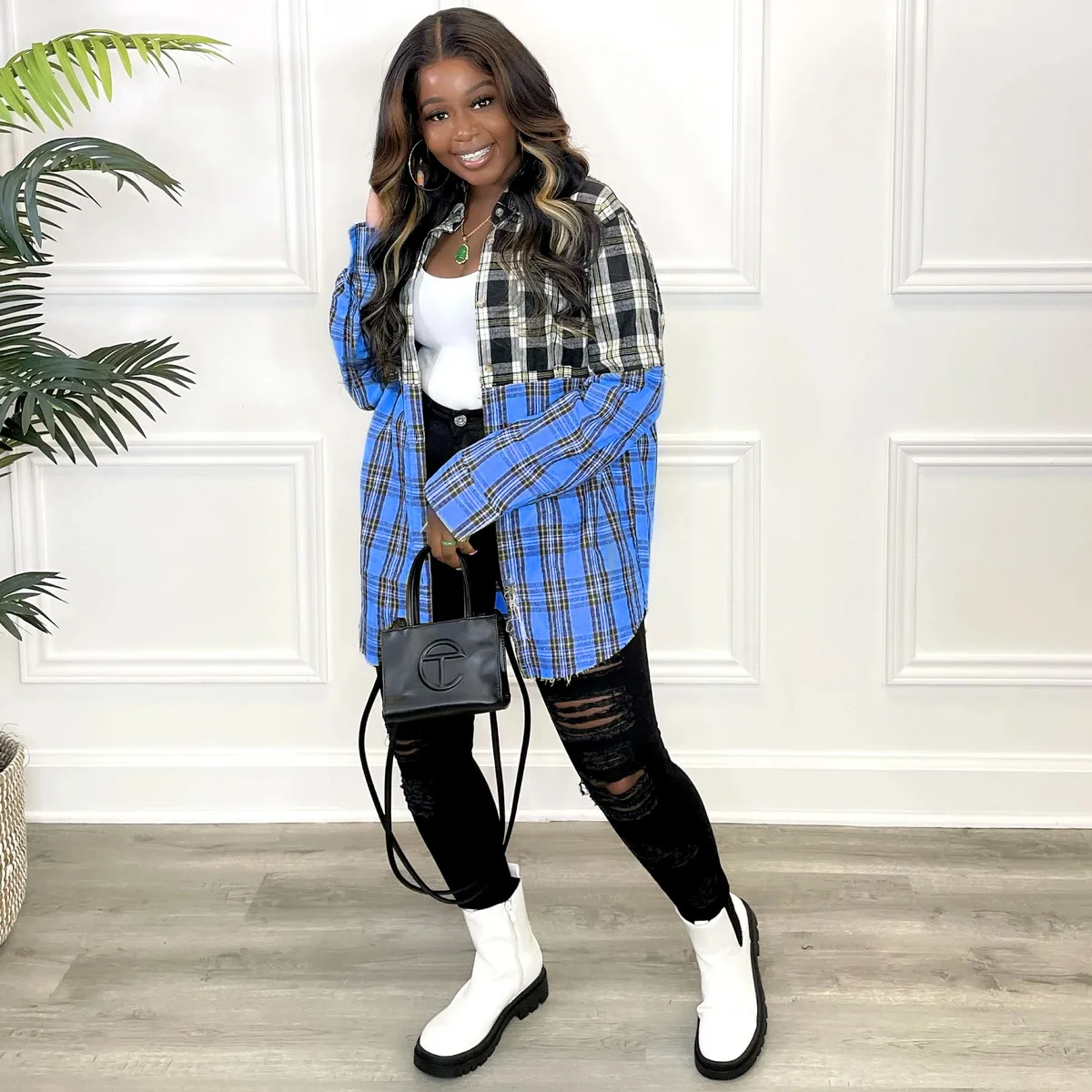 

Yellow Plaid Print Button Shirt Top Patchwork Elegant Chic Tunic Blouse Tops Clothing For Women New Casual Loose Top