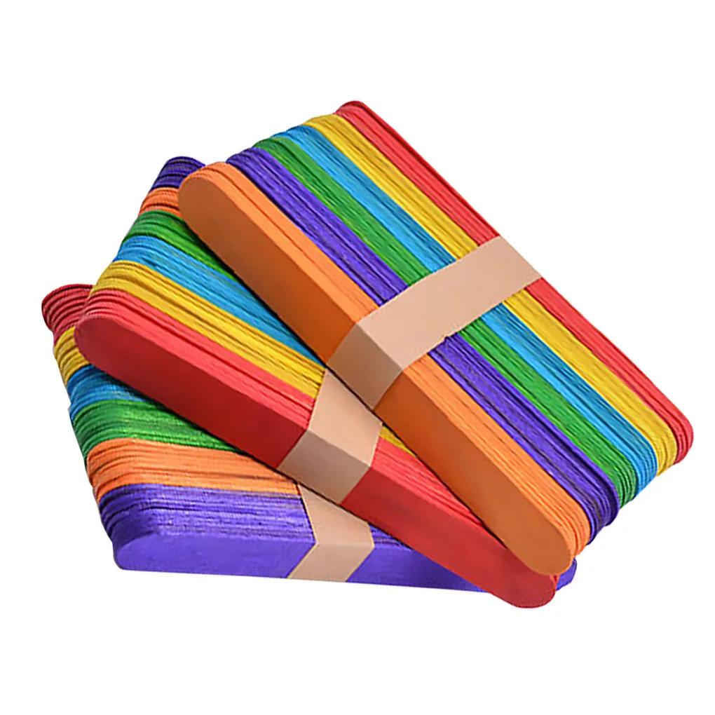 

100pcs Ice Cream Popsicle Sticks Colorful Wooden Sticks Ice Cream Spoon DIY Hand Crafts Art Ice Cream Lolly Cake Tools