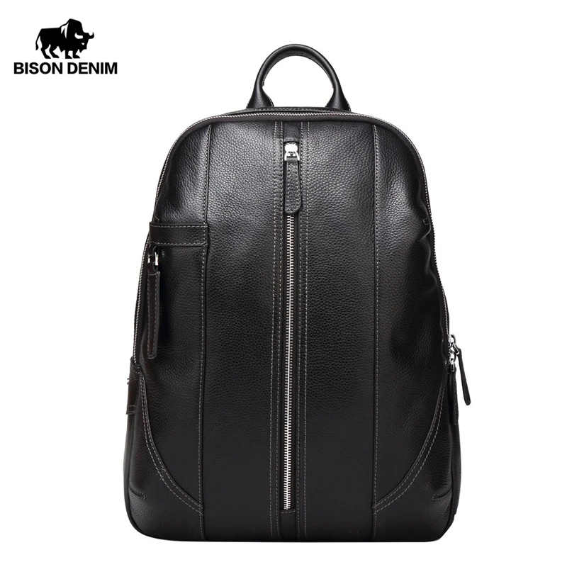 BISON DENIM Genuine Leather Men Backpack Male Designer School Backpack Men s Travel Cowhide Backpack 15 inches Laptop N2536