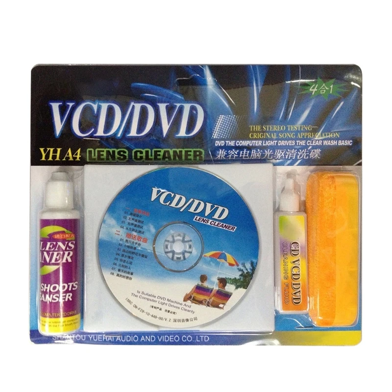 4 in 1 DVD VCD-ROM Lens Cleaner Compact Disc Dry/Wet Lens Cleaning