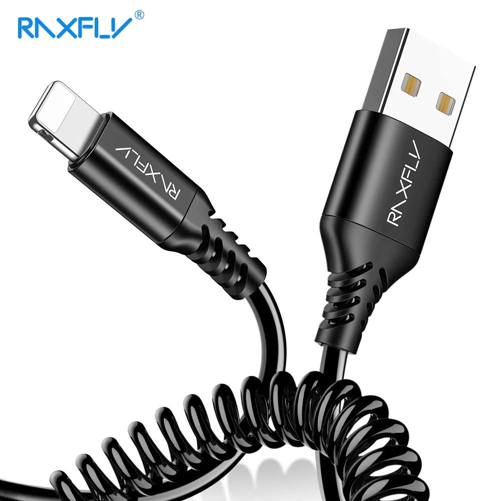 Растягивающийся пружинный USB кабель RAXFLY для iPhone 11 pro XS MAX XR X 7 8 6 S 5S SE зарядное