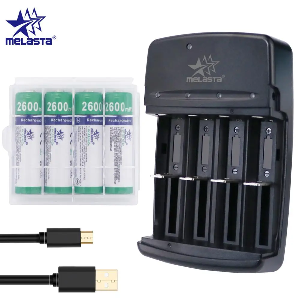 Melasta NIZN AA 1.65V 2600mWh Rechargeable Battery with 4 slots LED USB charger Ni-Zn rechargeable batteries for toys MP3 camera
