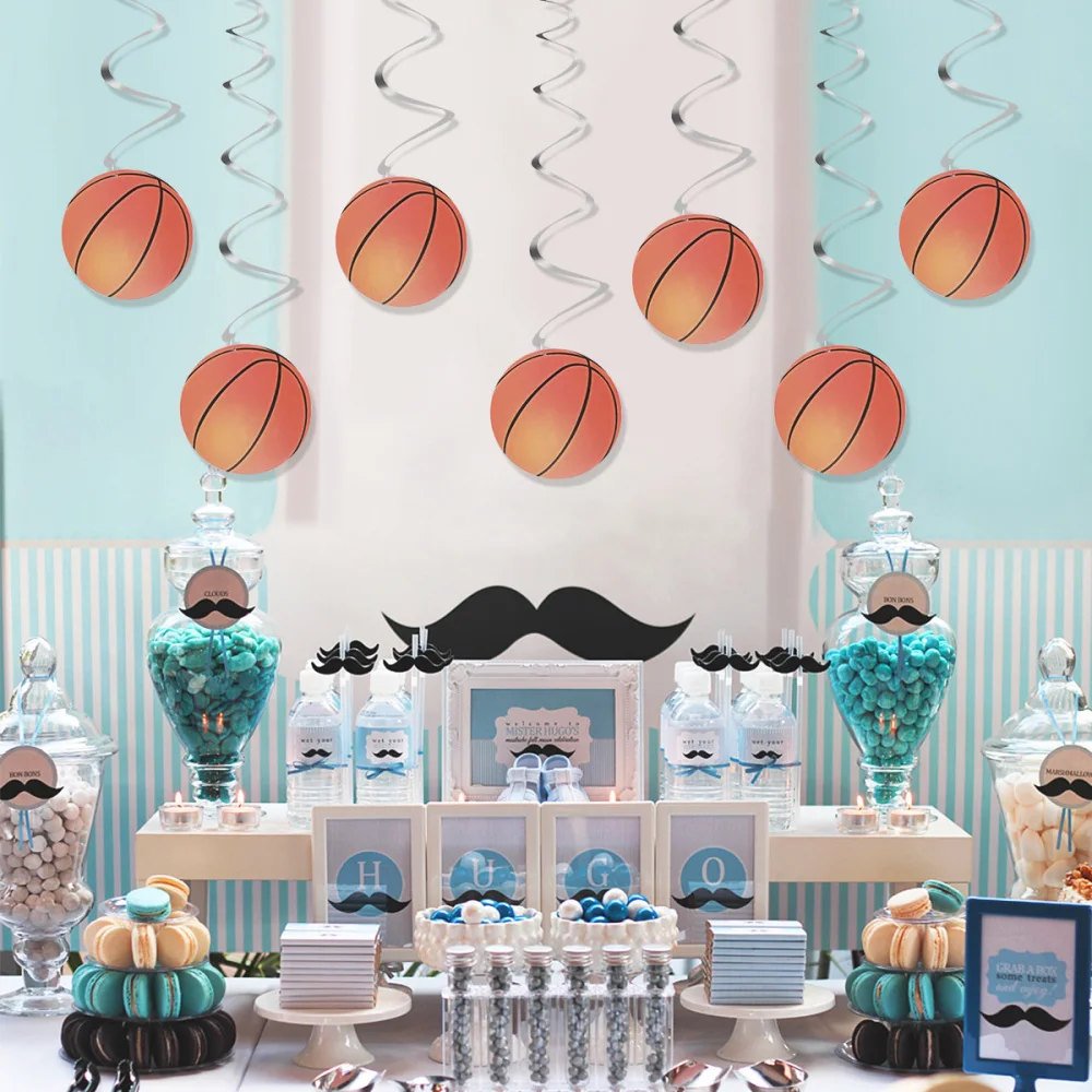 

24 Pcs/2 Sets Sports Themed Swirls Spiral Creative Football Basketball Pattern Hanging Spiral Ornament Swirl-like Hanging Dangle