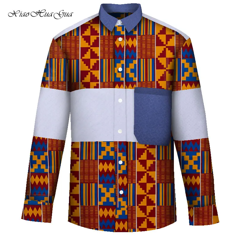 Африканская рубашка для мужчин Африканский принт лоскутные рубашки с длинным