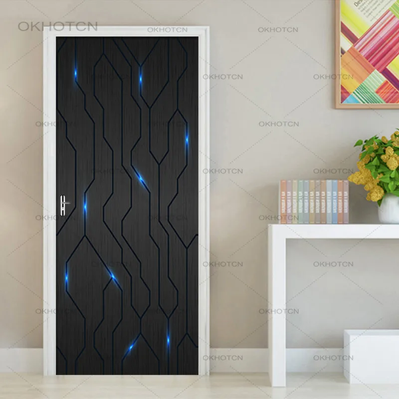 

PVC Self-Adhesive Waterproof Door Sticker Modern 3D Abstract Line Mural Wallpaper Living Room Study Home Decor Art Door Poster