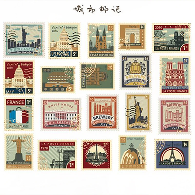 

5 Designs Hot Stamping Retro Ticket Sticker Travel Stamp For DIY Journal Scrapbook Album Diary Computer Decoration Stickers