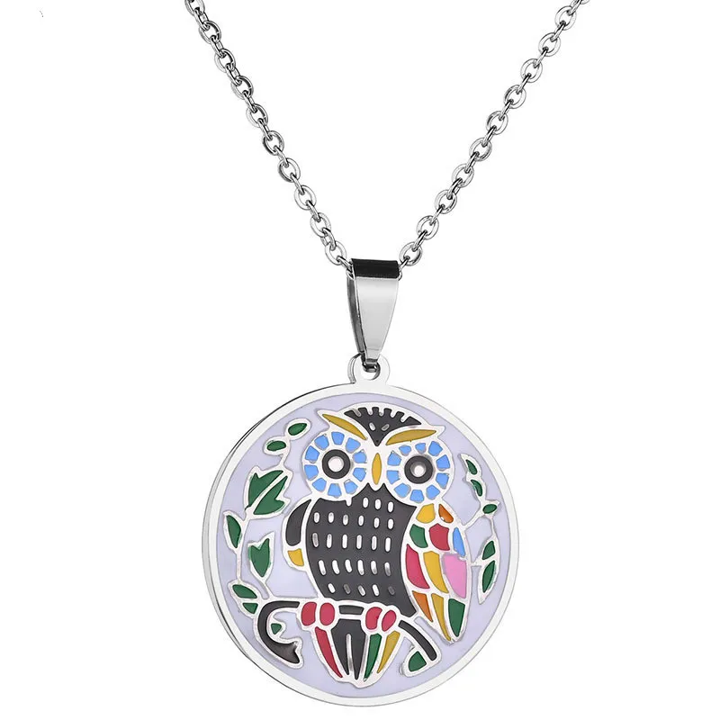 Женское Ожерелье Collier Femme ожерелье из нержавеющей стали с милой цветной совой