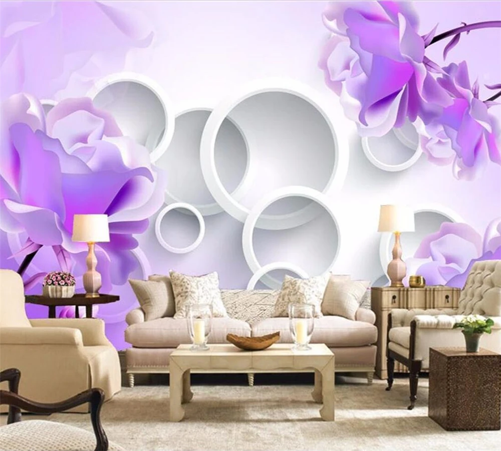 

beibehang 3d wallpaper high-end fashion home decoration purple lotus round hotel modern mural living room background wall