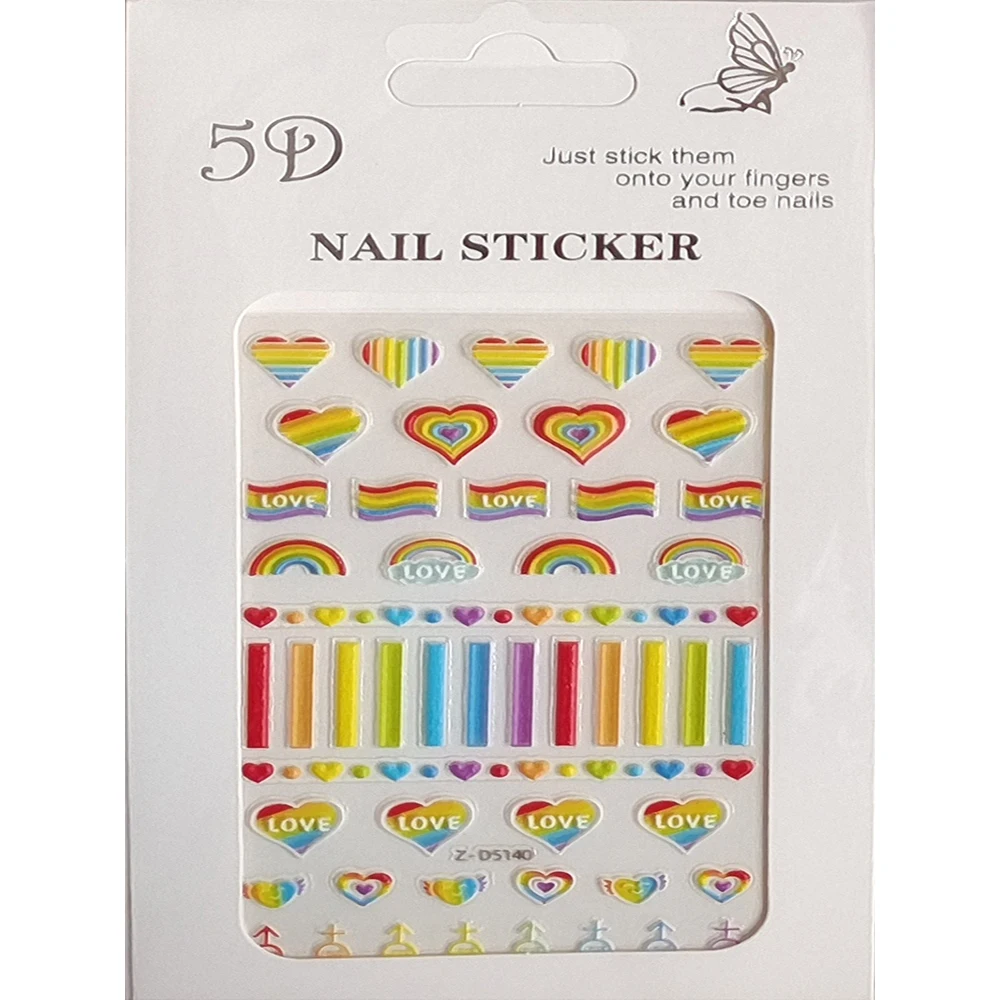 10PCS 5D Embossed Rainbow LOVE Font Nail Art Sticker Multicolor Floral Star Nail Slider Nail Decoration Decal ZD 5139