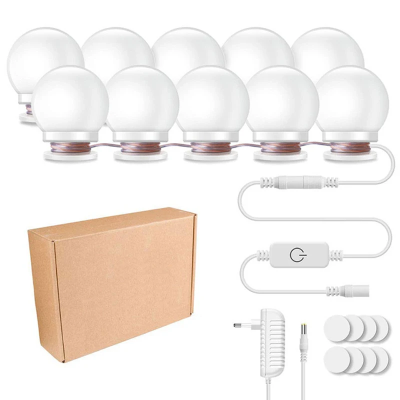 12V LED Makeup Mirror Light Hollywood Vanity Lights Stepless Dimmable 10 Bulbs Kit Wall Lamp for Indoor Dressing Table Bedside | Освещение